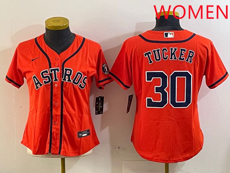 Women Houston Astros 30 Tucker Orange Game 2025 Nike MLB Jersey style 1
